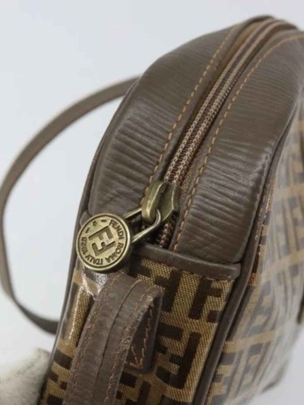 FENDI Zucchino Canvas Shoulder Bag Beige Auth - Picture 10 of 16